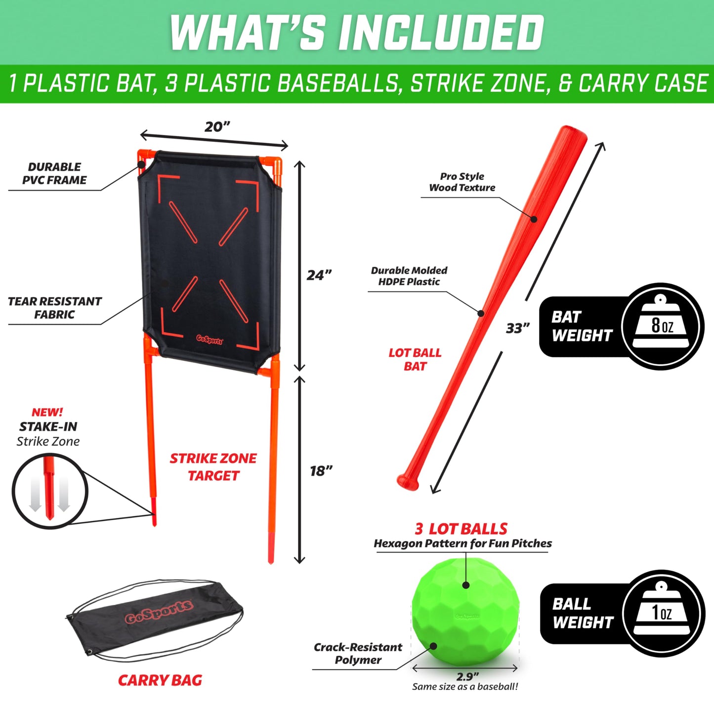 Kids Backyard Baseball Set Bat Ball with Strike Zone